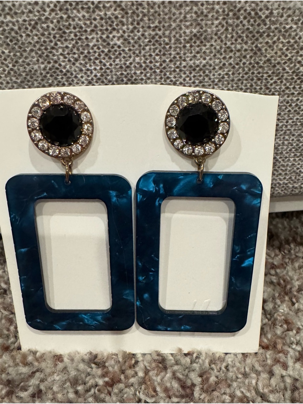 H&M Emerald and Black Statement Drop Earrings with Rhinestone Accents